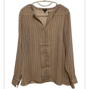 Express Relaxed Portofino Geometric Gold Threaded Long Sleeve Sheer Blouse